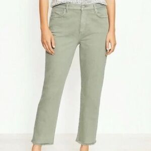 LOFT Women 30/10T Olive Green Denim High Rise Raw Hem Curvy Straight Crop Jeans